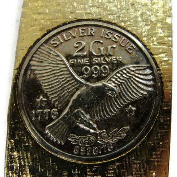 Vintage 2 Gram Fine Silver Coin Money Clip Men Wallet ID Credit Card Holder - Picture 2 of 9